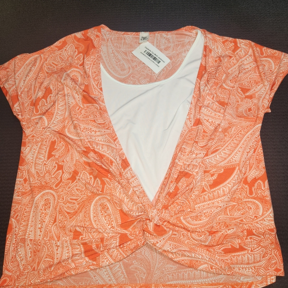 Lightweight Orange Paisley Print Top With Built In Cami Large NWT Sew In Love